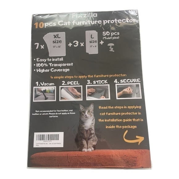 Anti Cat‎ Scratch Furniture Protector, New 10 Pack, Cat Couch Protector - Picture 1 of 4